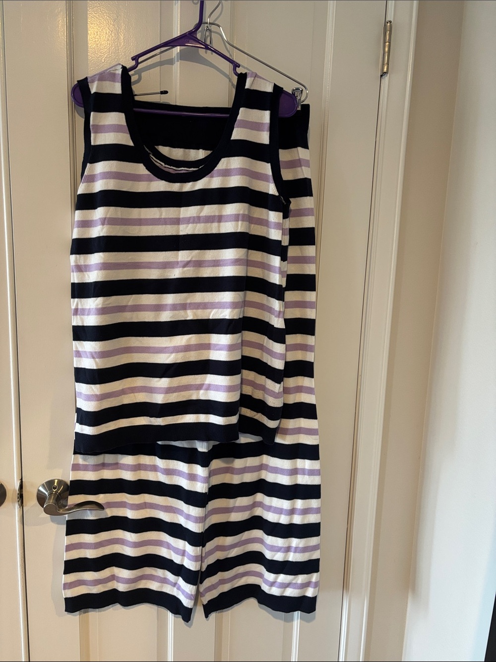 Womens Striped Tank lounge set in Navy and Lavender